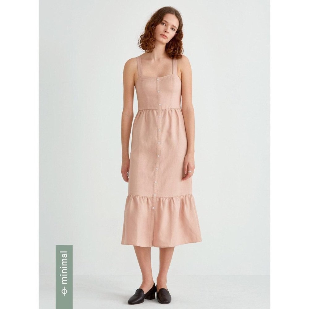 Button Up Ruffle Dress in Light Peach Pink